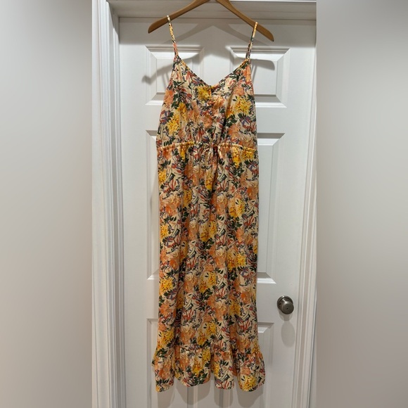 Ophelia Roe Drawstring Waist Smocked back Sundress Flounced Yellow Floral Sz XL - Picture 1 of 13